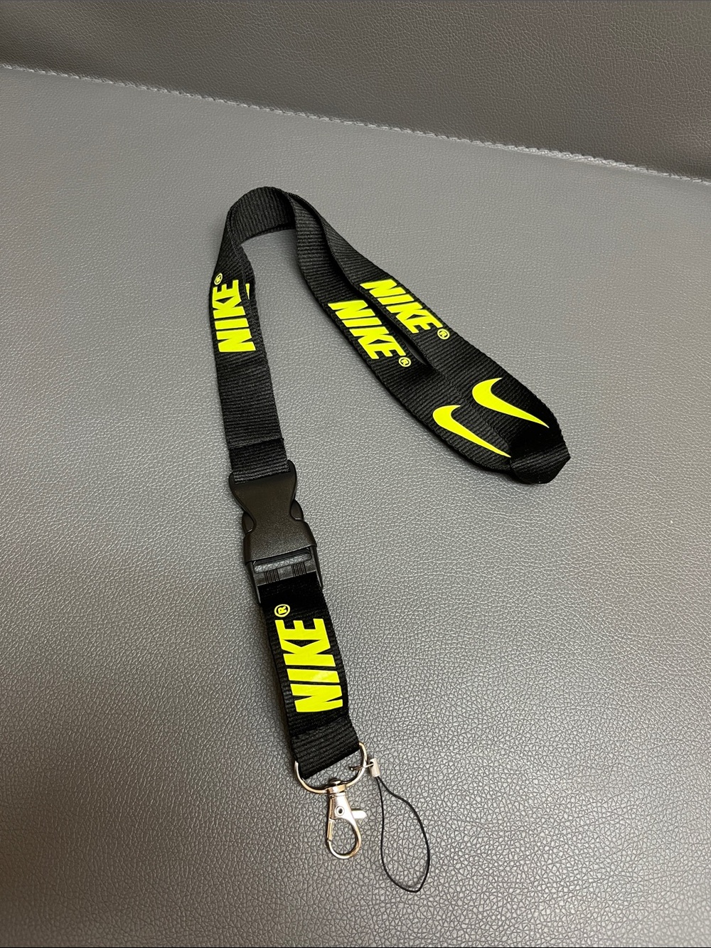 Nike Black and Neon Yellow Key Lanyard with Metal Clip
